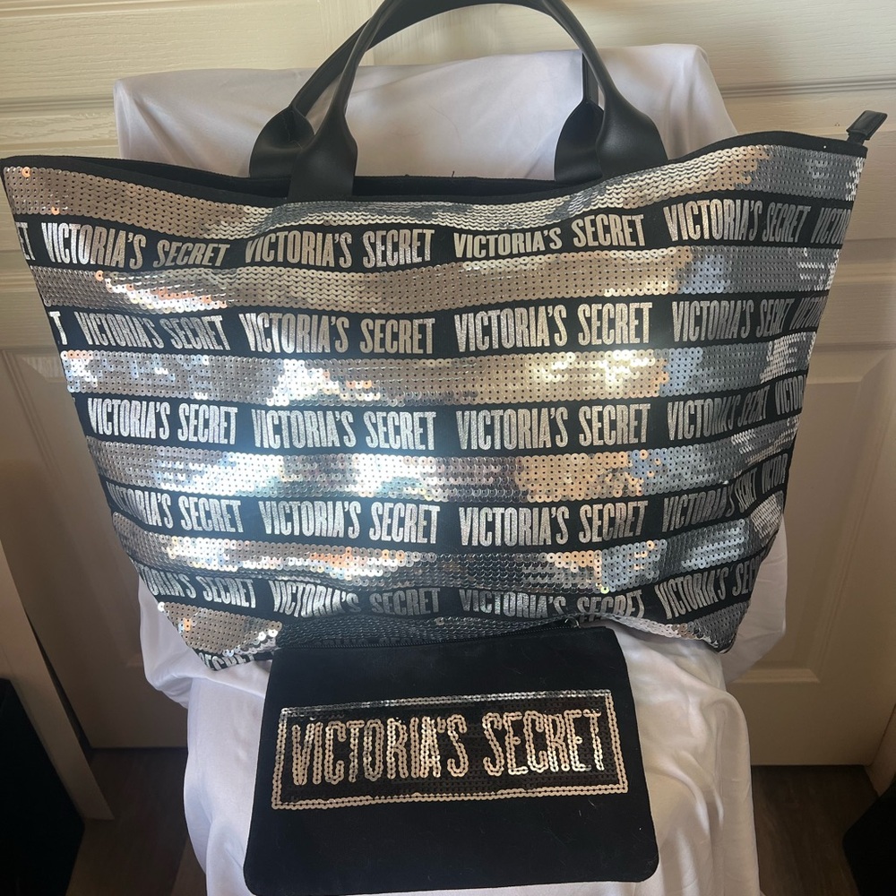 Victoria's Secret Black and Silver Glamorous Tote